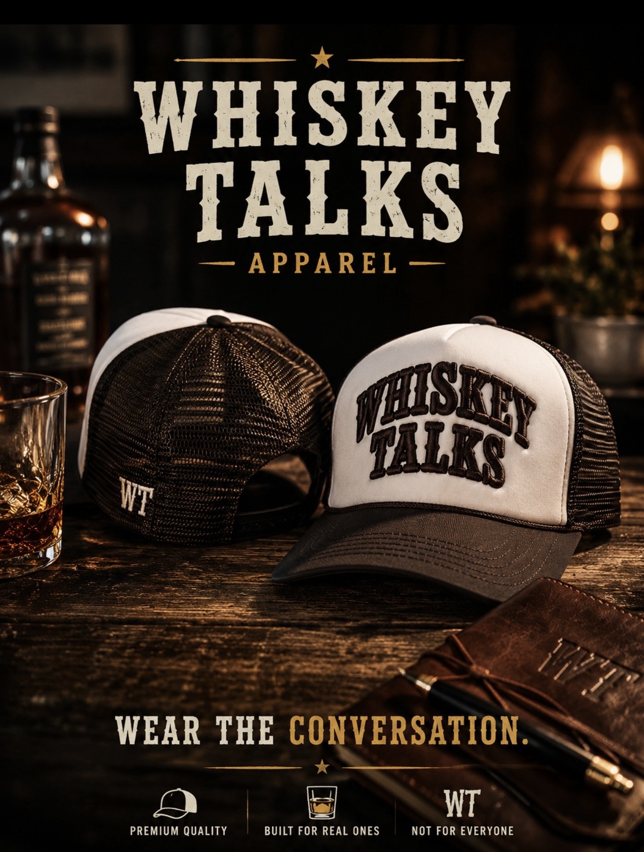 Whiskey Talks trucker hats — coming soon