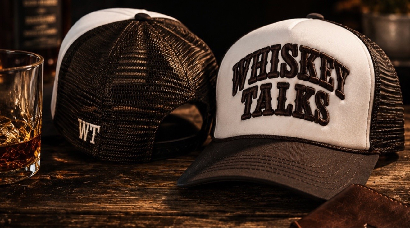 Whiskey Talks embroidered trucker hats